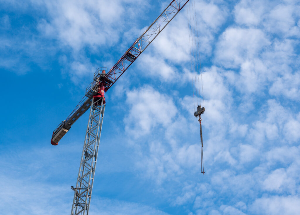 Tower crane against the background of the blue sky, Maryland